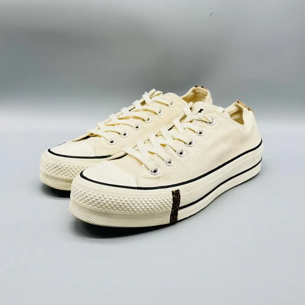 Converse Shoes Womens 8.5 Beige Canvas Chucks All Star Platform Sneakers Leopard - Picture 4 of 11